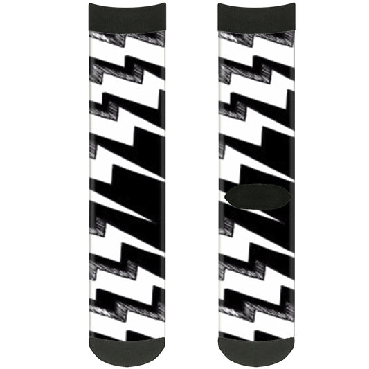 Sock Pair - Polyester - Lightning Bolts Sketch Black White - CREW