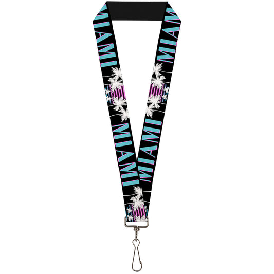 Lanyard - 1.0" - MIAMI Palm Trees Black White Pink Teal