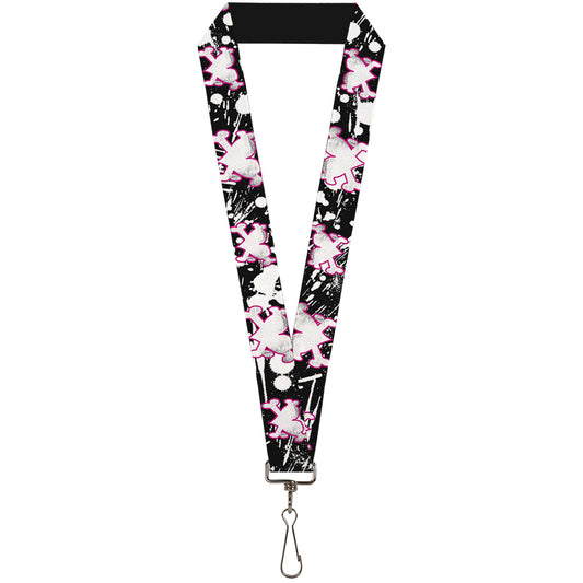 Lanyard - 1.0" - Heart & Cross Bones w Splatter Black White