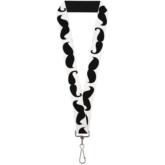 Lanyard - 1.0" - Multi Mustaches Sketch White Black