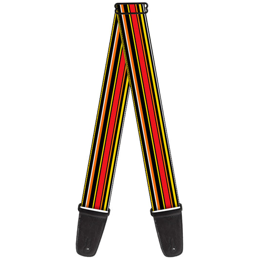 Guitar Strap - Fine Stripes Black Yellows Orange Red White