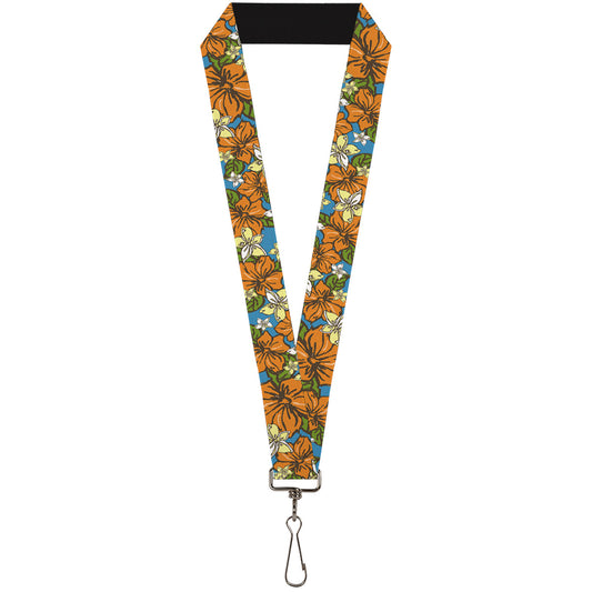 Lanyard - 1.0" - Hibiscus Collage Blue Orange Yellow