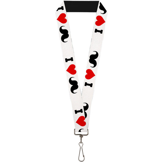 Lanyard - 1.0" - I "Heart Mustache" White Black Red