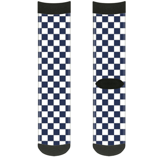 Sock Pair - Polyester - Checker Navy Blue White - CREW