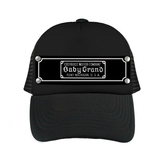 Embellishment Snap Back Hat BLACK - Full Color Strap - Chevrolet Motor Company Baby Grand Badge Black White