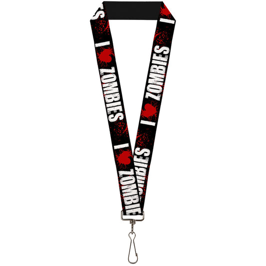 Lanyard - 1.0" - I "HEART" ZOMBIES Black White Red Splatter