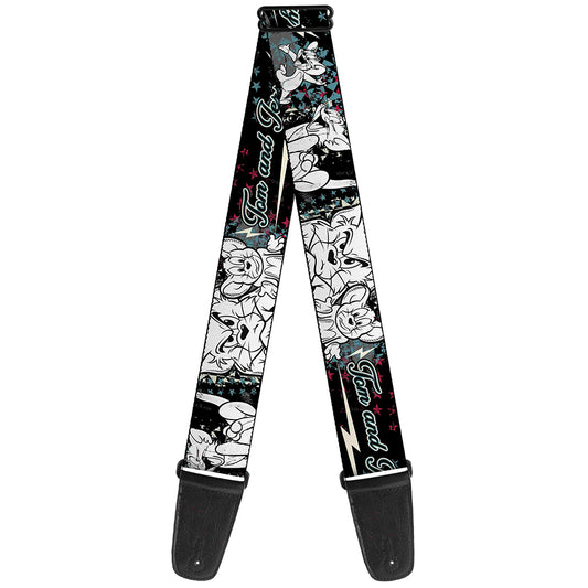 Guitar Strap - TOM & JERRY Face & Pose Sketch Black White Red Blue