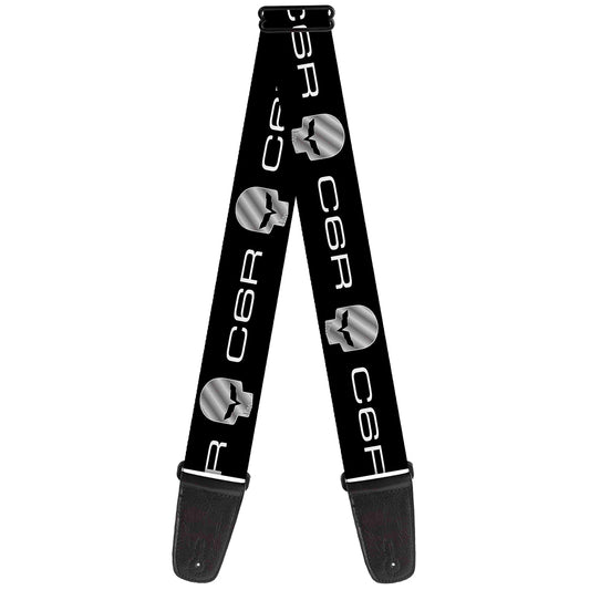 Guitar Strap - C6R Racing Skull Logo Black Silver