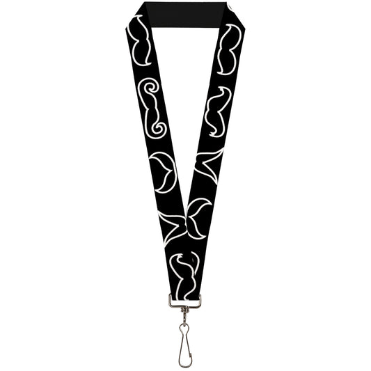 Lanyard - 1.0" - Mustache Outlines Black White