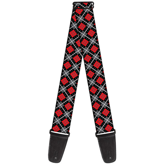 Guitar Strap - Argyle Black Gray Red