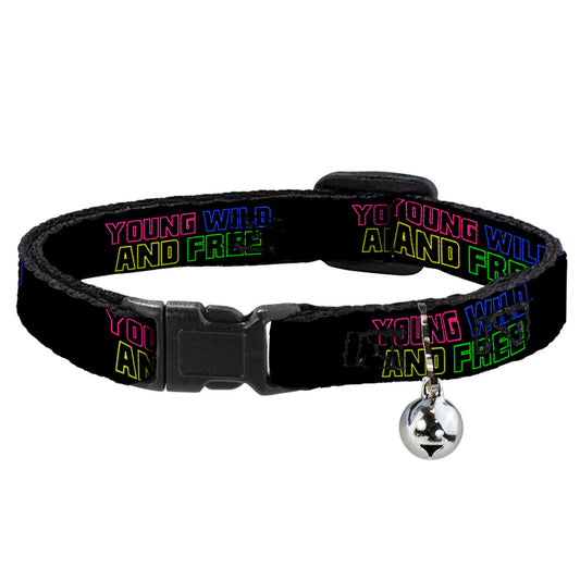 Cat Collar Breakaway - YOUNG WILD AND FREE Outline Black Multi Neon