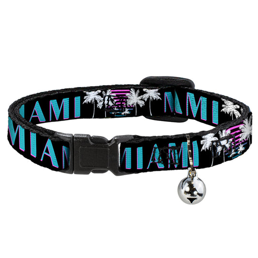 Cat Collar Breakaway - MIAMI Palm Trees Black White Pink Teal