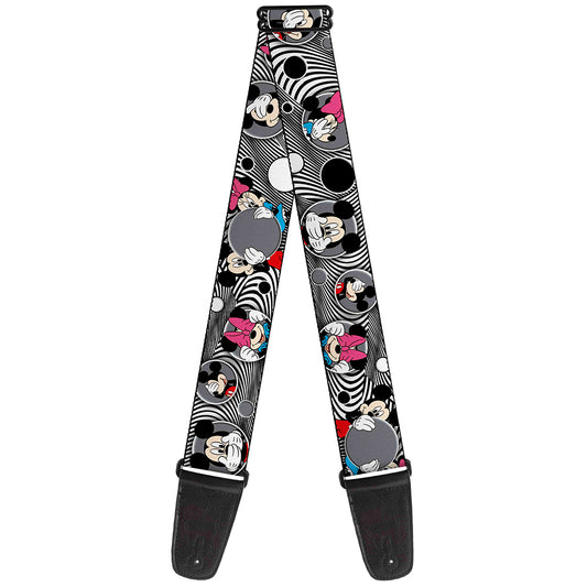 Guitar Strap - Mickey & Minnie Peek-a-Boo Expressions Swirl Black White