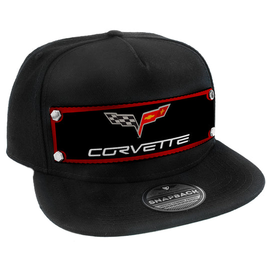Embellishment Snap Back Hat BLACK - Full Color Strap - C6 CORVETTE Logo Red Black Gray White