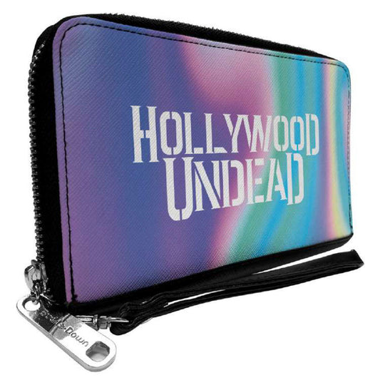 Women's PU Zip Around Wallet Rectangle - HOLLYWOOD UNDEAD Text Logo Aura White