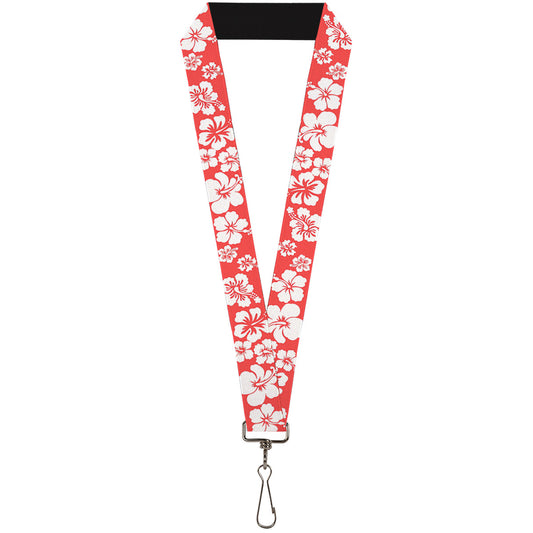 Lanyard - 1.0" - Hibiscus Light Red White