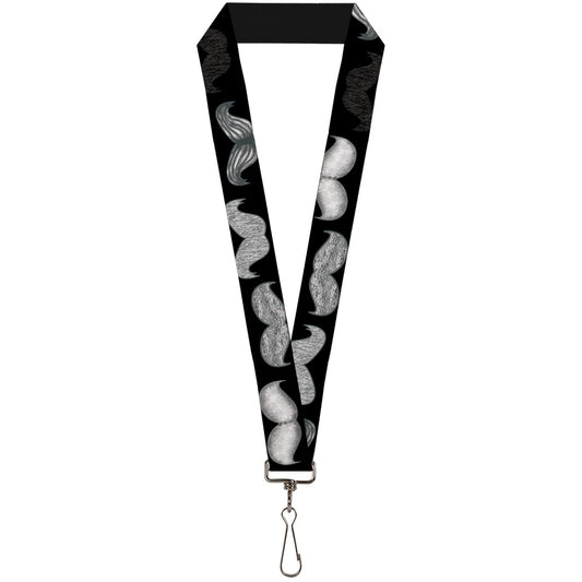 Lanyard - 1.0" - Mustache Sketch Black White