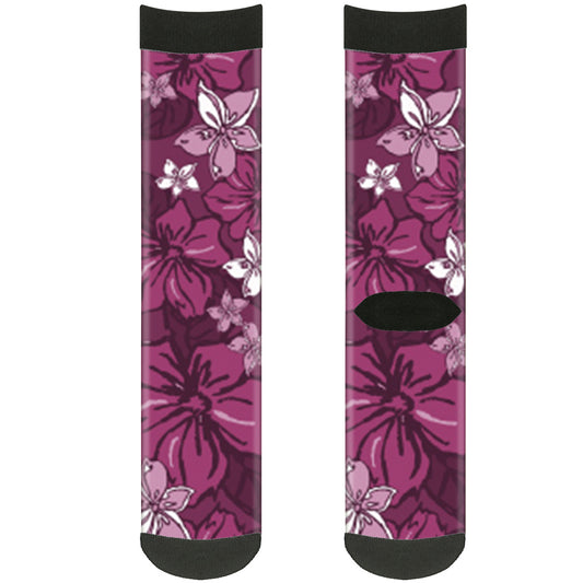 Sock Pair - Polyester - Hibiscus Collage Pink Shades - CREW