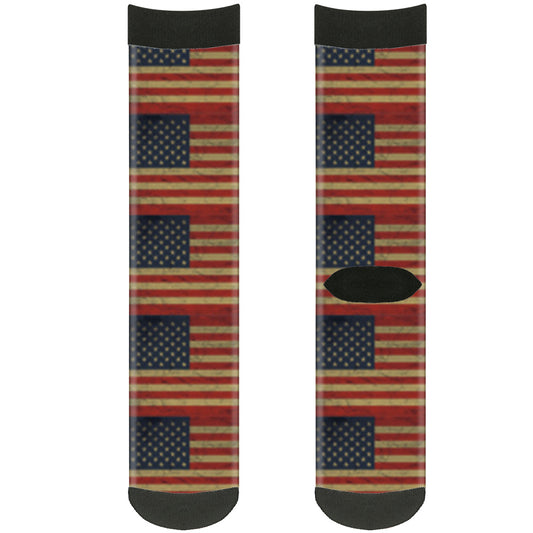 Sock Pair - Polyester - American Flag Weathered - CREW