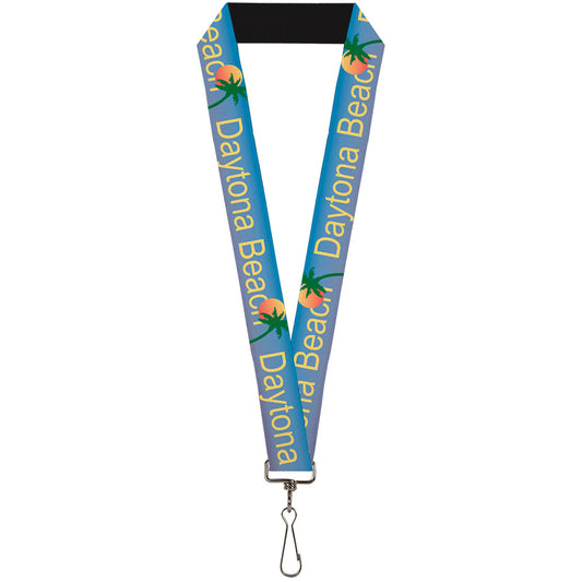 Lanyard - 1.0" - DAYTON BEACH Script Sun Palm Trees Blue Fade Yellow Oranges Green