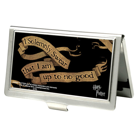 Business Card Holder - SMALL - Harry Potter I SOLEMNLY SWEAR THAT I AM UP TO NO GOOD Banner FCG Black Tan