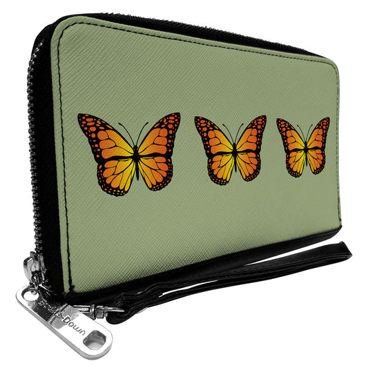 Women's PU Zip Around Wallet Rectangle - Monarch Butterfly Trio Olive Green