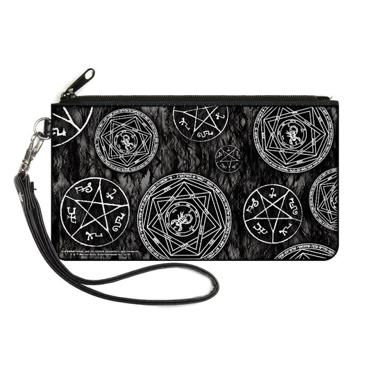 Canvas Zipper Wallet - LARGE - Supernatural Devil's Trap Pentagrams Grays Black White