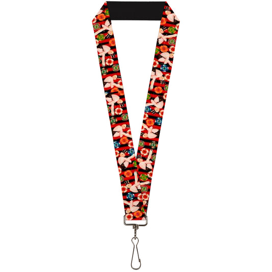 Lanyard - 1.0" - Top Hat Pin Up Girl Poker Chips Vertical Stripes Red Black