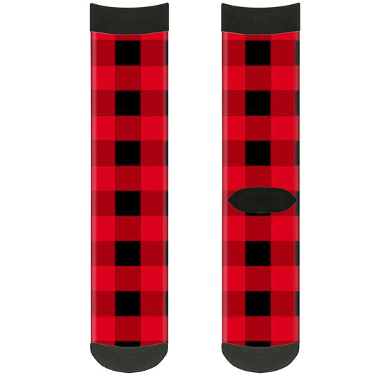 Sock Pair - Polyester - Buffalo Plaid Black Red - CREW