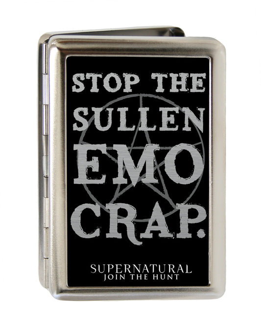 Business Card Holder - LARGE - STOP THE SULLEN EMO CRAP Pentagram Reverse Brushed