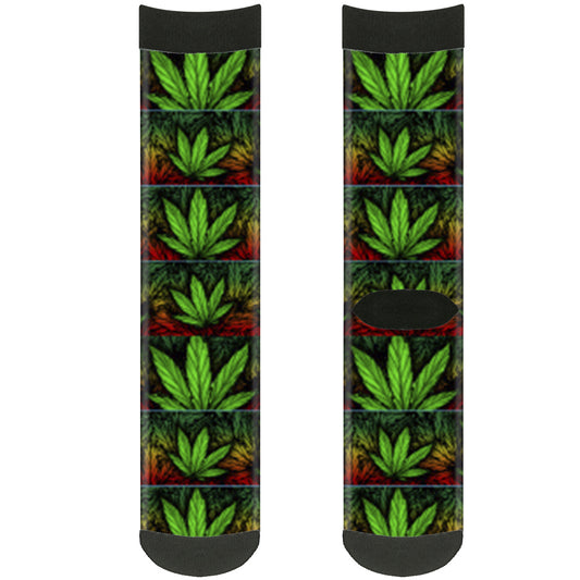 Sock Pair - Polyester - Marijuana Haze Rasta Black - CREW
