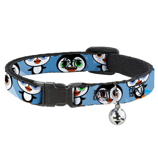 Cat Collar Breakaway - Cute Penguins Blue Bubbles