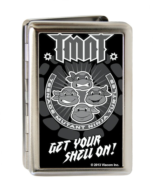 Business Card Holder - LARGE - TMNT Group Pose Shell GET YOUR SHELL ON! Brushed Silver