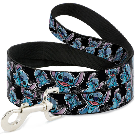 Dog Leash - Stitch Poses/Hibiscus Sketch Black/Gray/Blue