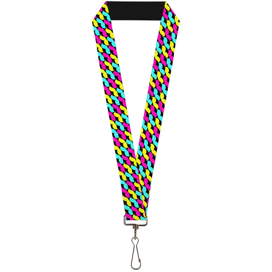 Lanyard - 1.0" - Mustache Monogram Black Fuchsia Turquoise Yellow