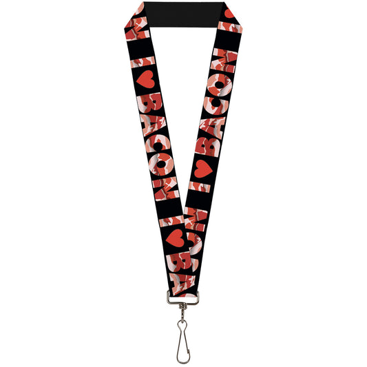 Lanyard - 1.0" - I "Heart" BACON Black Bacon