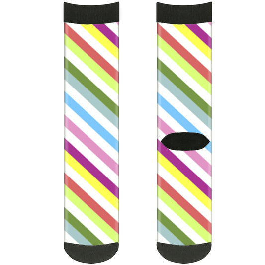 Sock Pair - Polyester - Diagonal Stripes White Multi Color - CREW