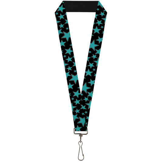 Lanyard - 1.0" - Multi Stars Black Turquoise