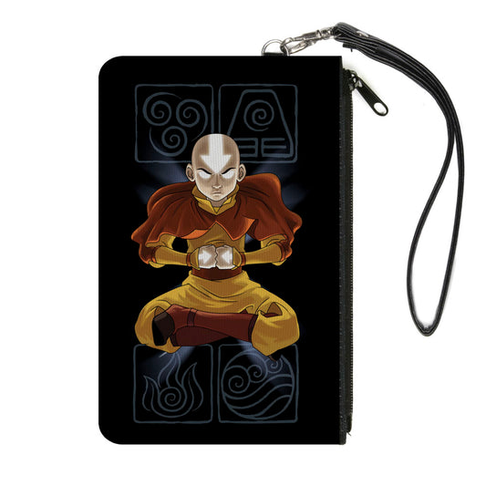 Canvas Zipper Wallet - SMALL - Avatar the Last Airbender Aang Meditating Pose Bending Elements Icons Black Grays