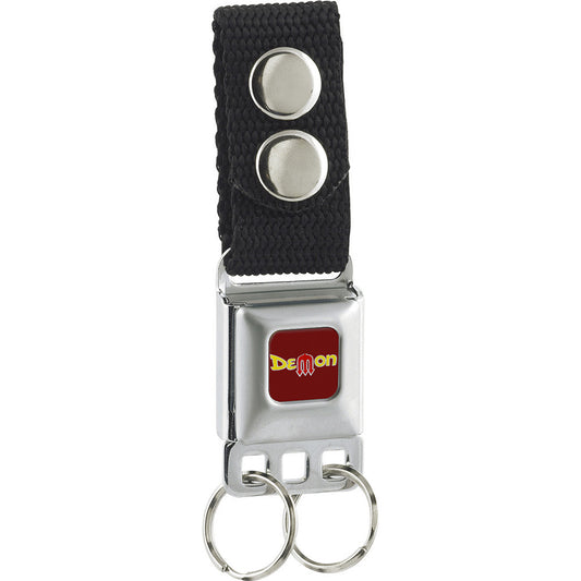 Keychain - Vintage Dodge DEMON Logo Full Color Burgundy Silver Yellow Red