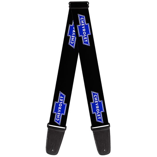 Guitar Strap - Chevy Bowtie Logo Repeat Black Blue