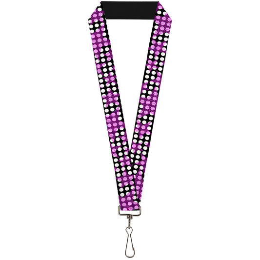 Lanyard - 1.0" - Eighties Stars1 Black White Fuchsia