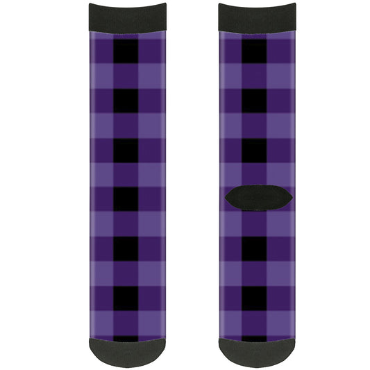 Sock Pair - Polyester - Buffalo Plaid Black Purple - CREW