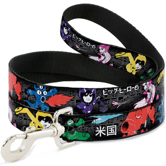 Dog Leash - Big Hero 6 Group Action Pose/Name Blocks Black/Gray/Multi Color