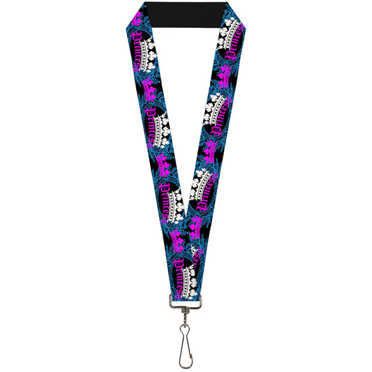 Lanyard - 1.0" - Crown Princess Oval Black Turquoise