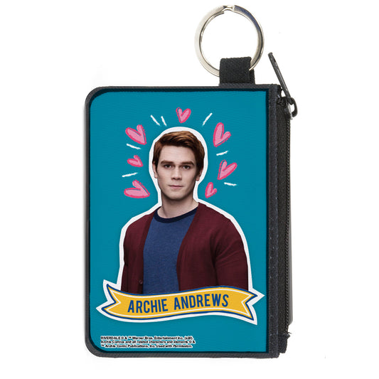 Canvas Zipper Wallet - MINI X-SMALL - Riverdale ARCHIE ANDREWS Pose Hearts Doodle Blue White Pinks