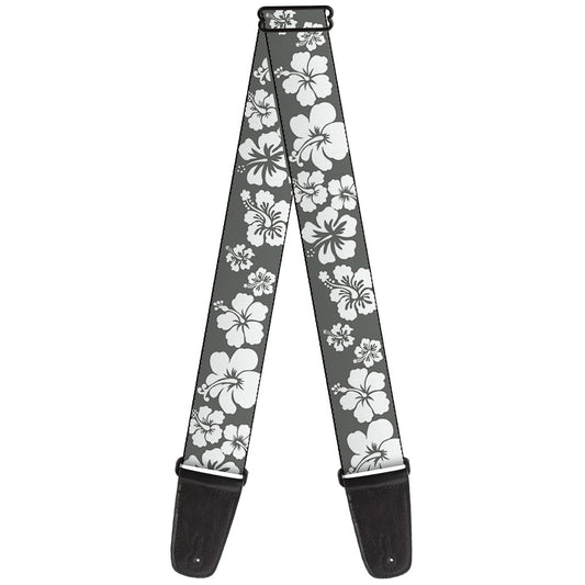 Guitar Strap - Hibiscus Gray White