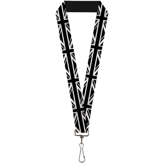 Lanyard - 1.0" - Union Jack Distressed Black White