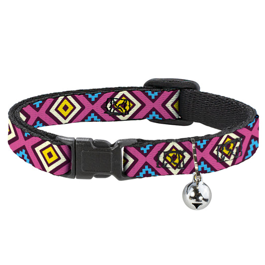 Cat Collar Breakaway - Geometric1 Burgundy Pink Tan Yellow Baby Blue