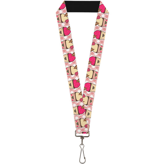 Lanyard - 1.0" - Happy Cupcakes Buffalo Plaid White Pink